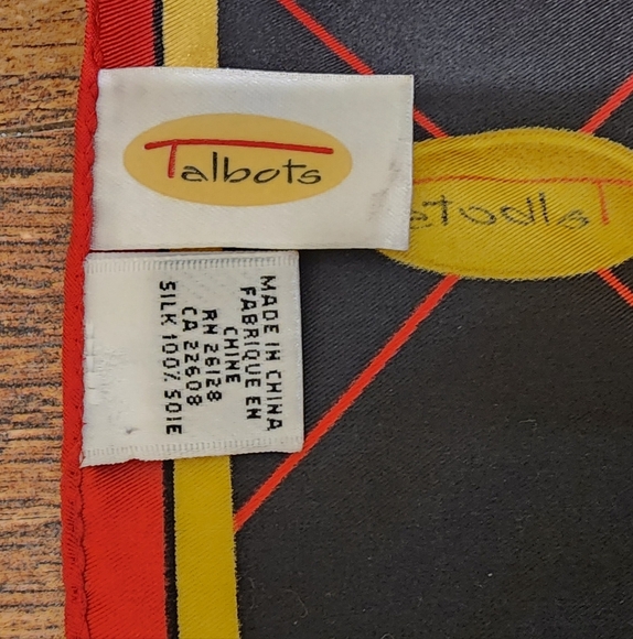 Talbots Women's Silk Elegant Black and Red  Squared Scarf - Picture 2 of 8